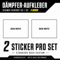 Dämpfer-Aufkleber G3 oder G2 – 2 Sticker pro Set, Standard oder Custom; Formübersicht, Motiv nach Abstimmung
