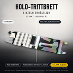 2D INK Trittbrett-Skin – Holo-Effekt simuliert, +24,99 € Aufpreis im Variantenpreis enthalten. Beispiel E3; Form je nach Modellauswahl. Digitale Materialsimulation, keine physische Druckprobe. Scooter nicht enthalten.