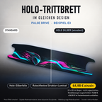 PULSE DRIVE Trittbrett-Skin – Standard/Holo Silber im Vergleich. Holo-Effekt simuliert; 20x80 cm Bogen 64,98 €, Modellzuschnitt 74,98 €. Digitale Materialsimulation, keine physische Druckprobe; Beispiel E3; Scooter nicht enthalten.