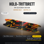 INFERNO BOLT Trittbrett-Skin – Standard/Holo Silber im Vergleich, Holo-Effekt simuliert, 20x80 cm Bogen 64,98 €, Modellzuschnitt 74,98 €. +24,99 € im Variantenpreis enthalten. Beispiel E3; digitale Darstellung, keine physische Druckprobe; Scooter nicht enthalten.
