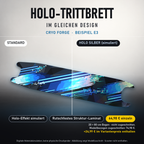 CRYO FORGE Trittbrett-Skin – Standard/Holo Silber im Vergleich, Holo-Effekt simuliert, 20x80 cm Bogen 64,98 €, Modellzuschnitt 74,98 €. +24,99 € im Variantenpreis enthalten. Beispiel E3; digitale Darstellung, keine physische Druckprobe; Scooter nicht enthalten.