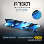 CRYO FORGE Trittbrett-Skin – Standard, 20x80 cm Bogen 39,99 €, Modellzuschnitt 49,99 €. Beispiel E3; digitale Darstellung, keine physische Druckprobe; Scooter nicht enthalten.