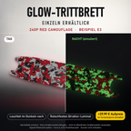 240P RED CAMOUFLAGE Trittbrett-Skin – Nachteffekt simuliert, +29,99 € Aufpreis im Variantenpreis enthalten. Beispiel E3; Form je nach Modellauswahl. Digitale Design-/Materialvisualisierung, keine physische Druckprobe. Scooter nicht enthalten.
