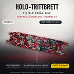 240P RED CAMOUFLAGE Trittbrett-Skin – Holo-Effekt simuliert, +24,99 € Aufpreis im Variantenpreis enthalten. Beispiel E3; Form je nach Modellauswahl. Digitale Design-/Materialvisualisierung, keine physische Druckprobe. Scooter nicht enthalten.
