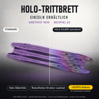 AMETHYST VEIN Trittbrett-Skin – Holo-Effekt simuliert, +24,99 € Aufpreis im Variantenpreis enthalten. Beispiel E3; Form je nach Modellauswahl. Digitale Design-/Materialvisualisierung, keine physische Druckprobe. Scooter nicht enthalten.