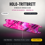 ATTACK ON MAGENTA Trittbrett-Skin – Holo-Effekt simuliert, +24,99 € Aufpreis im Variantenpreis enthalten. Beispiel E3; Form je nach Modellauswahl. Digitale Design-/Materialvisualisierung, keine physische Druckprobe. Scooter nicht enthalten.