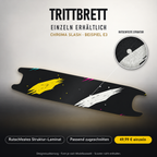 CHROMA SLASH Trittbrett-Skin – Standard, 49,99 € als Modellzuschnitt. Beispiel E3; Form je nach Modellauswahl. Digitale Design-/Materialvisualisierung, keine physische Druckprobe. Scooter nicht enthalten.