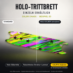 COLOR CHAOS Trittbrett-Skin – Holo-Effekt simuliert, +24,99 € Aufpreis im Variantenpreis enthalten. Beispiel E3; Form je nach Modellauswahl. Digitale Design-/Materialvisualisierung, keine physische Druckprobe. Scooter nicht enthalten.