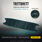 DATA RUNNER Trittbrett-Skin – Standard, 49,99 € als Modellzuschnitt. Beispiel E3; Form je nach Modellauswahl. Digitale Design-/Materialvisualisierung, keine physische Druckprobe. Scooter nicht enthalten.