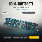 ICE SHARD Trittbrett-Skin – Holo-Effekt simuliert, +24,99 € Aufpreis im Variantenpreis enthalten. Beispiel E3; Form je nach Modellauswahl. Digitale Design-/Materialvisualisierung, keine physische Druckprobe. Scooter nicht enthalten.