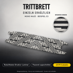 MONO MAZE Trittbrett-Skin – Standard, 49,99 € als Modellzuschnitt. Beispiel E3; Form je nach Modellauswahl. Digitale Design-/Materialvisualisierung, keine physische Druckprobe. Scooter nicht enthalten.
