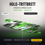 VENOM STRIKE Trittbrett-Skin – Holo-Effekt simuliert, +24,99 € Aufpreis im Variantenpreis enthalten. Beispiel E3; Form je nach Modellauswahl. Digitale Design-/Materialvisualisierung, keine physische Druckprobe. Scooter nicht enthalten.