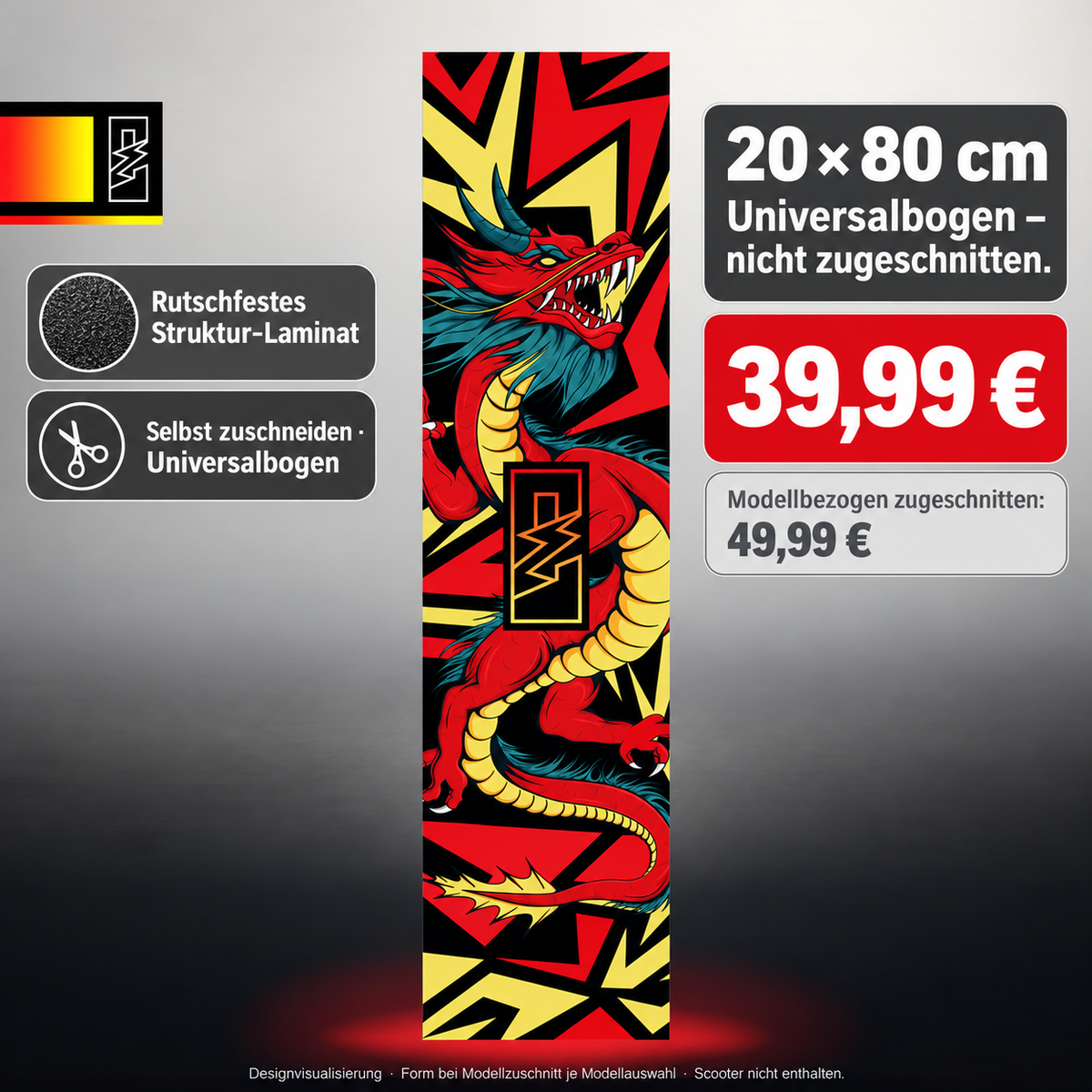 RED DRAGON –39,99 € für20x80 cm Universalbogen, nicht zugeschnitten; Modellzuschnitt49,99 €