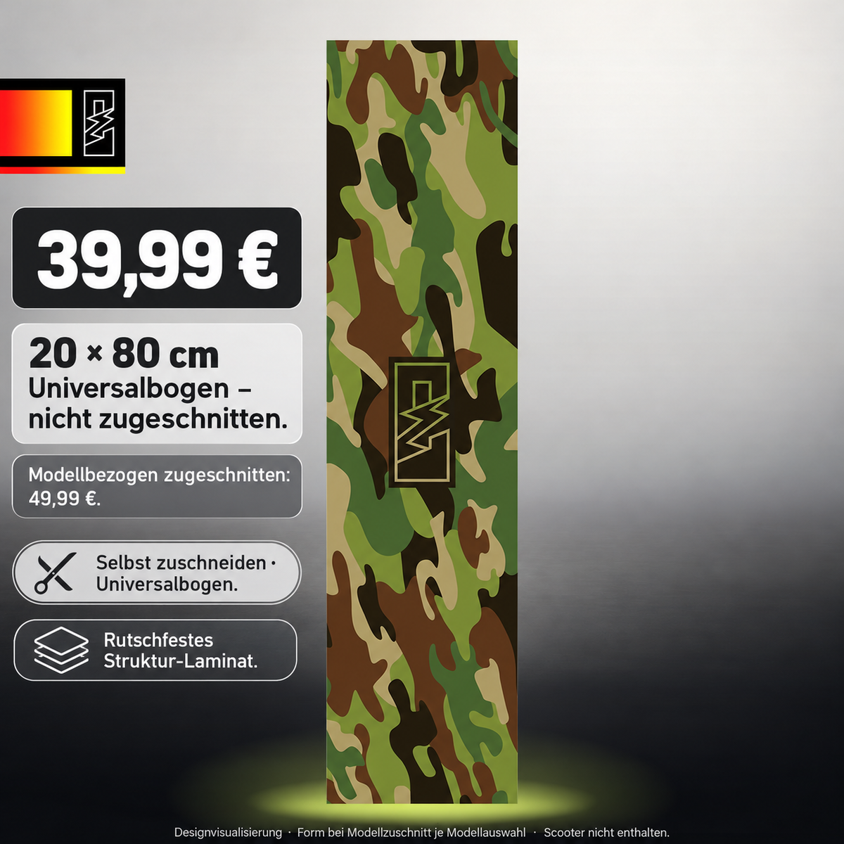 CAMOUFLAGE –39,99 € für20x80 cm Universalbogen, nicht zugeschnitten; Modellzuschnitt49,99 €