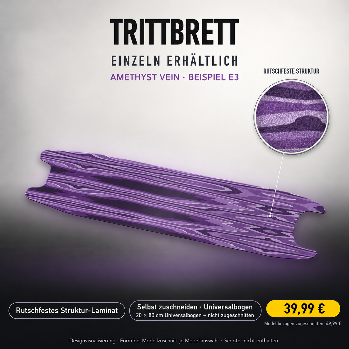 AMETHYST VEIN – 39,99 € für 20x80 cm Universalbogen, nicht zugeschnitten; Modellzuschnitt49,99 €