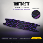 GLITCH PHANTOM Trittbrett-Skin – Beispiel Segway E3, Standard mit rutschfestem Struktur-Laminat, 49,99 € als Modellzuschnitt. Designvisualisierung; Form je nach Modellauswahl; Scooter nicht enthalten.