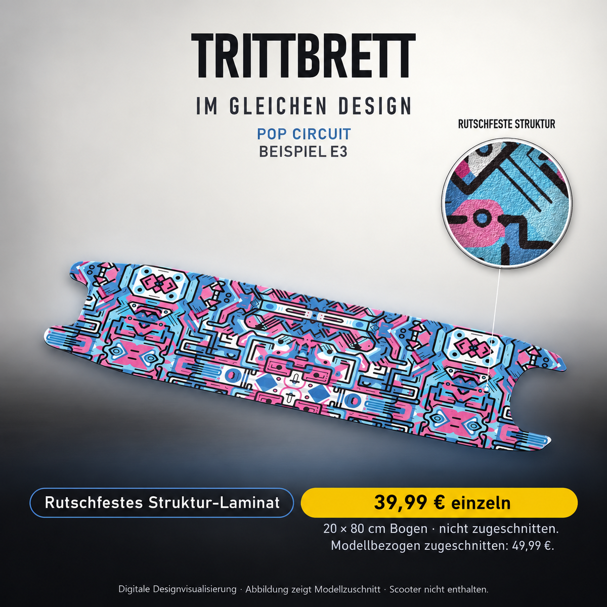 POP CIRCUIT Trittbrett STANDARD – 20x80 cm Bogen nicht zugeschnitten, Modellzuschnitt separat