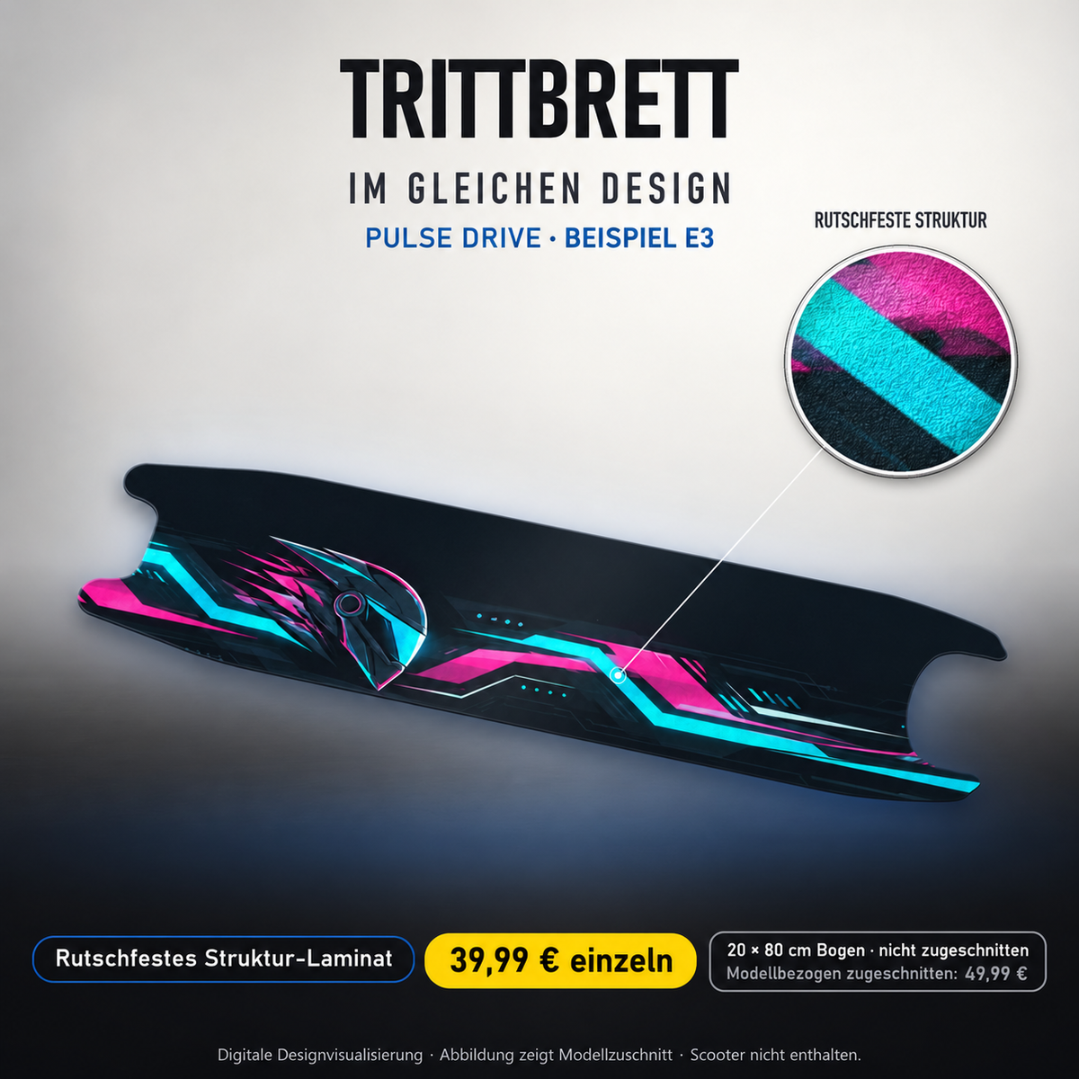 PULSE DRIVE Trittbrett STANDARD – 20x80 cm Bogen nicht zugeschnitten, Modellzuschnitt separat