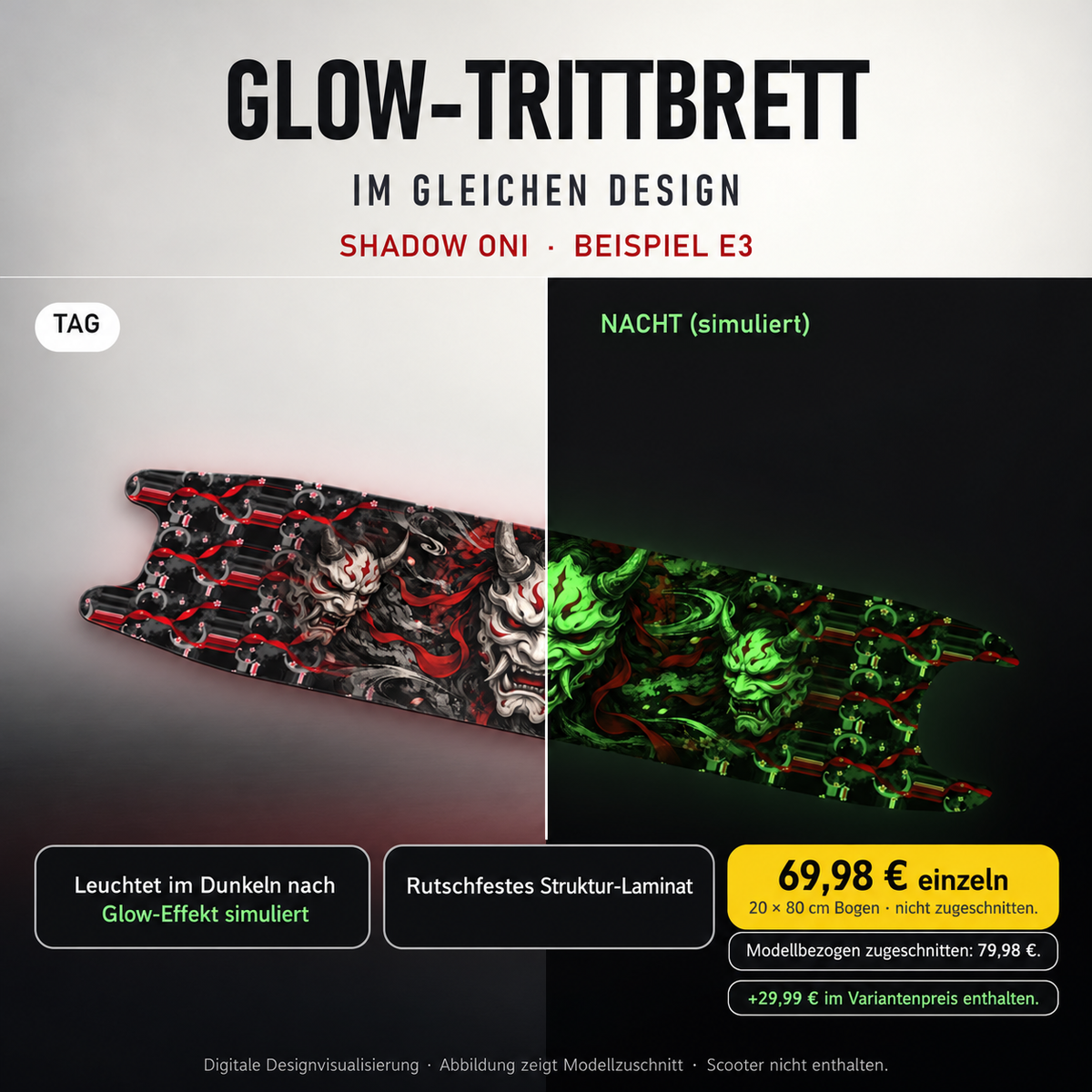 SHADOW ONI Trittbrett GLOW – 20x80 cm Bogen nicht zugeschnitten, Modellzuschnitt separat