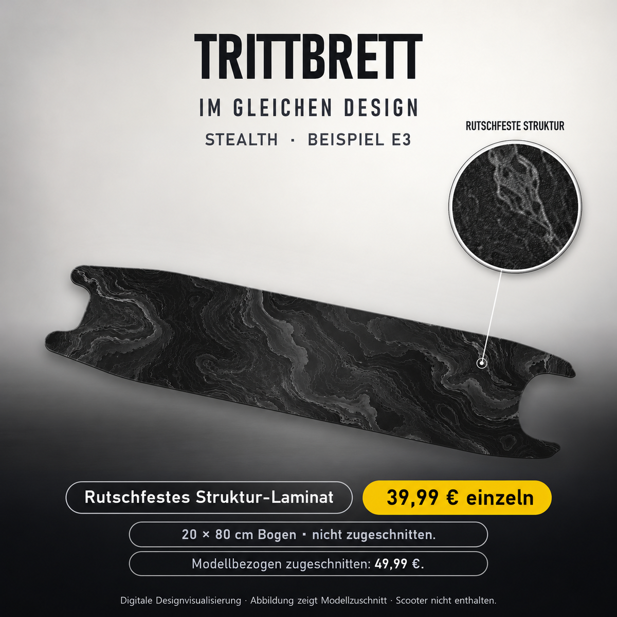 STEALTH Trittbrett STANDARD – 20x80 cm Bogen nicht zugeschnitten, Modellzuschnitt separat