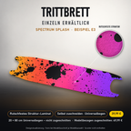 SPECTRUM SPLASH Trittbrett-Skin – Standard, 20x80 cm Bogen 39,99 €, Modellzuschnitt 49,99 €. Beispiel E3; digitale Darstellung, keine physische Druckprobe; Scooter nicht enthalten.