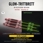 RACING Trittbrett-Skin – Glow Tag/Nacht simuliert, 20x80 cm Bogen 69,98 €, Modellzuschnitt 79,98 €. +29,99 € im Variantenpreis enthalten. Beispiel E3; digitale Darstellung, keine physische Druckprobe; Scooter nicht enthalten.