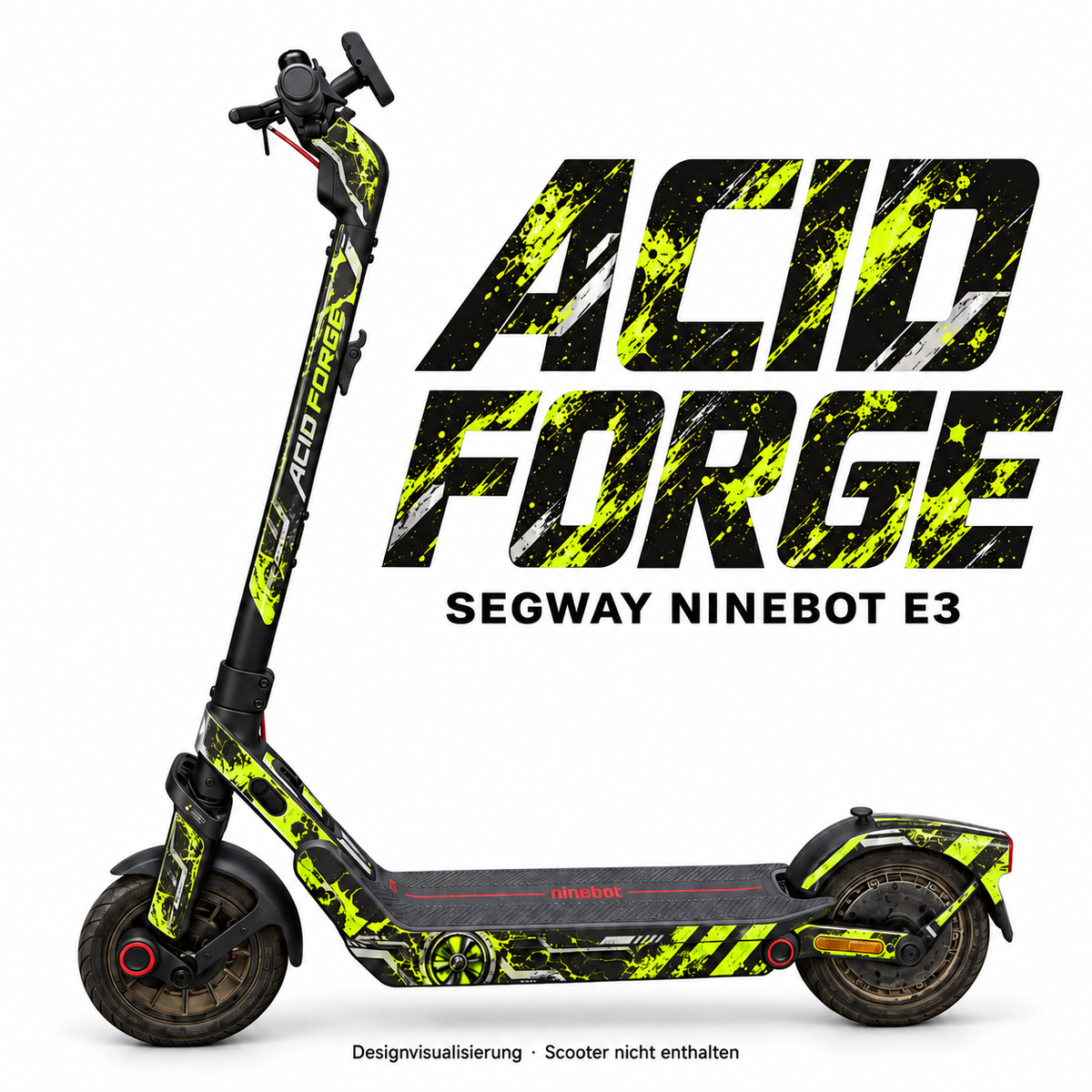 SEGWAY NINEBOT E3 SKIN | ACID FORGE – Designvisualisierung am passenden Scooter. Scooter nicht enthalten.