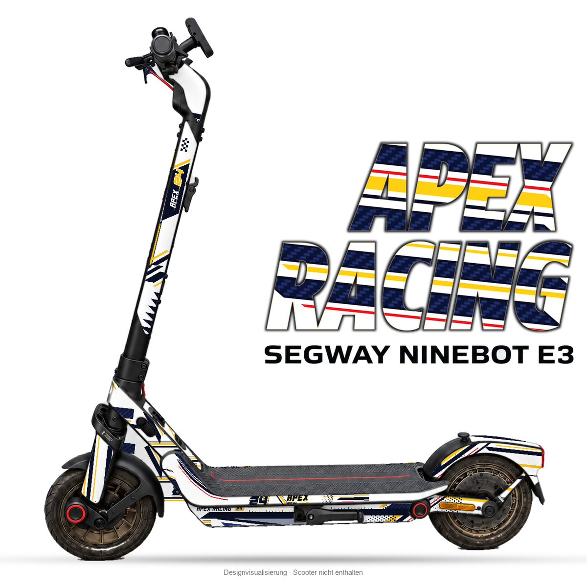 APEX RACING – Designvisualisierung am Segway Ninebot E3. Scooter nicht enthalten.