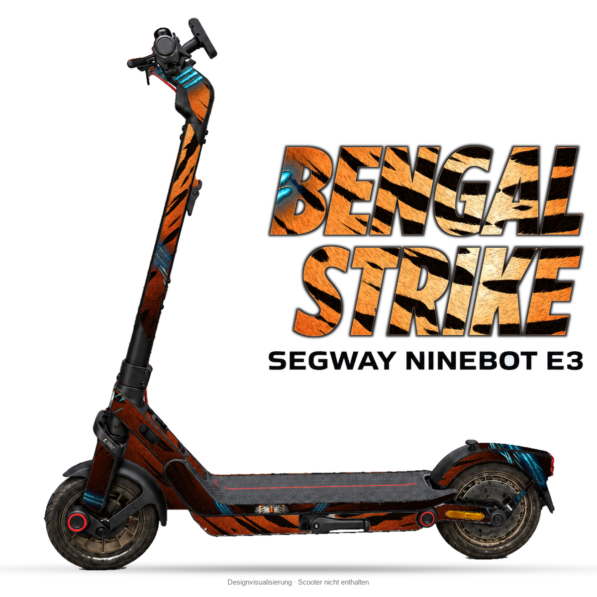 BENGAL STRIKE – Designvisualisierung am Segway Ninebot E3. Scooter nicht enthalten.