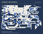 COBALT BOTANICA für Segway Ninebot E3: alle 32 elfenbeinfarbenen Sticker mit kobaltblauen Blüten, hellblauen Blättern und feinen Ranken.