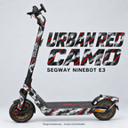 SEGWAY NINEBOT E3 SKIN | URBAN RED CAMO – Designvisualisierung am passenden Scooter. Scooter nicht enthalten.