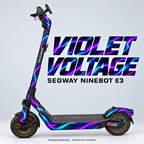 SEGWAY NINEBOT E3 SKIN | VIOLET VOLTAGE – Designvisualisierung am passenden Scooter. Scooter nicht enthalten.