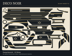 DECO NOIR für Segway Ninebot E3: Übersicht aller 32 gestalteten Sticker in Graphit mit champagnerfarbenen Linien und Art-Deco-Rauten. Originale Trittmatte nicht enthalten.