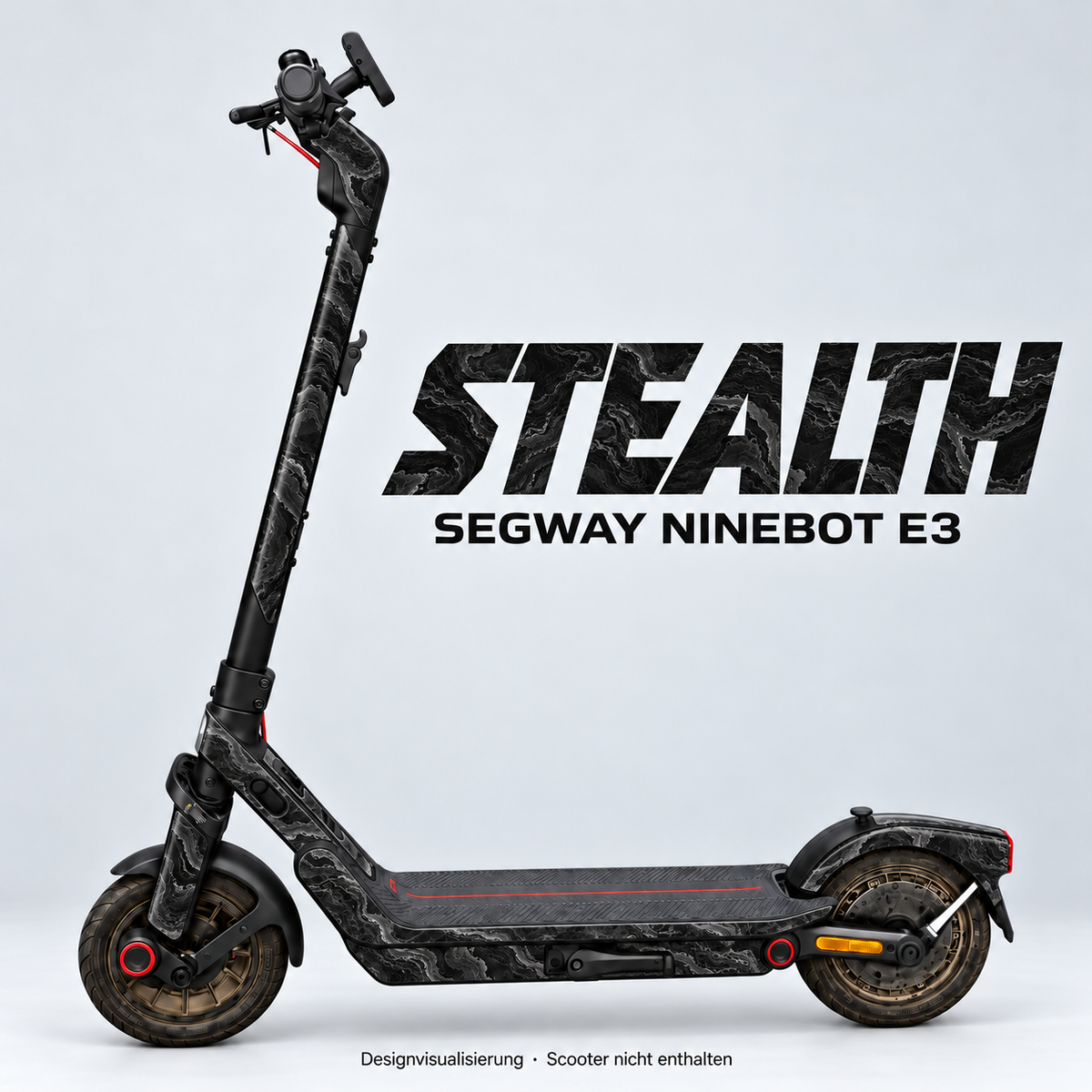 STEALTH – Designvisualisierung am Segway Ninebot E3. Scooter nicht enthalten.