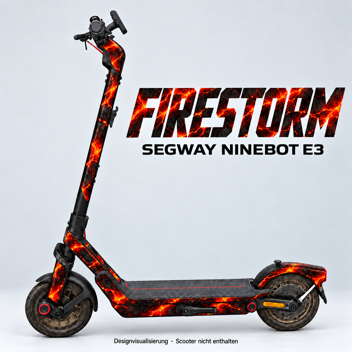 FIRESTORM – Designvisualisierung am Segway Ninebot E3. Scooter nicht enthalten.