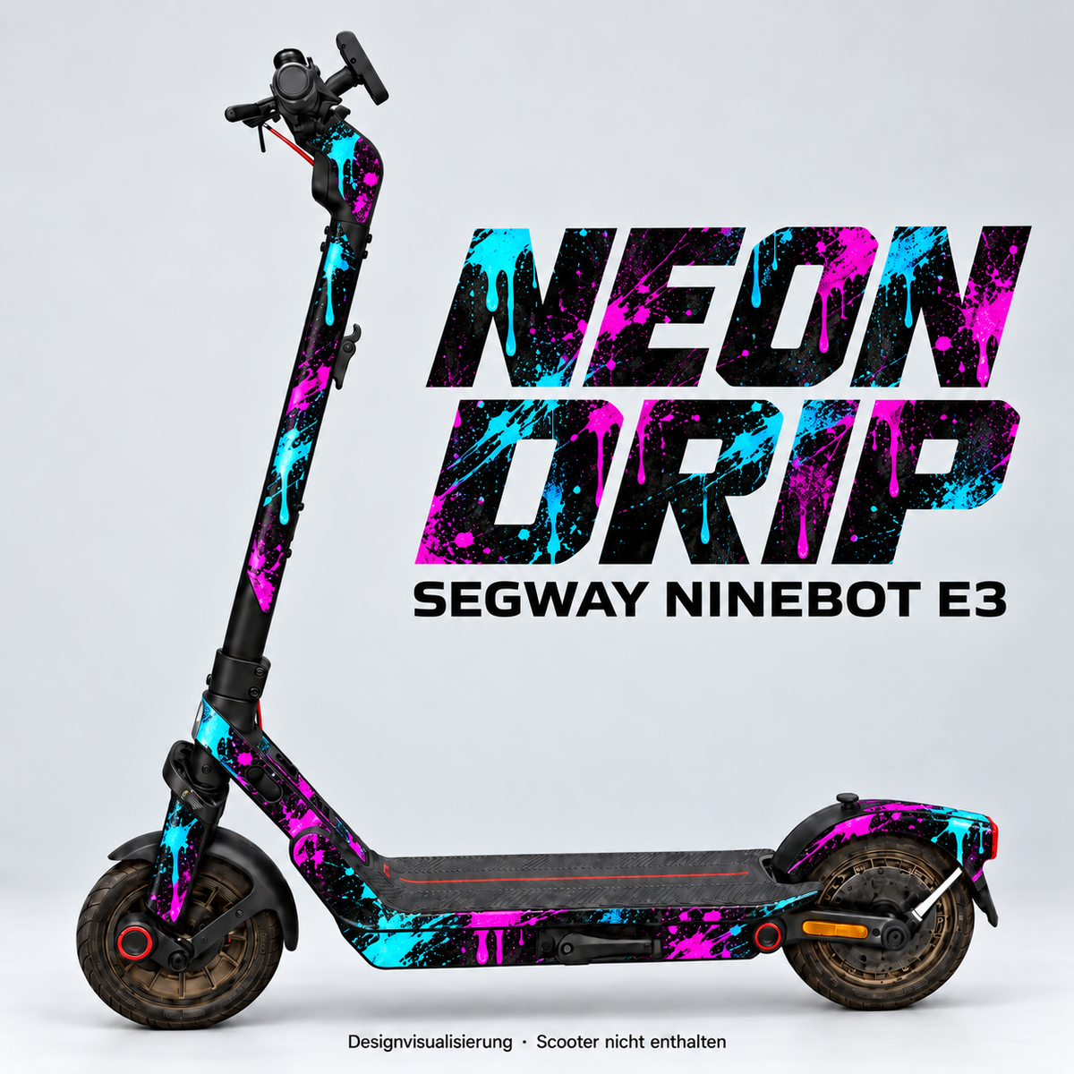 NEON DRIP – Designvisualisierung am Segway Ninebot E3. Scooter nicht enthalten.