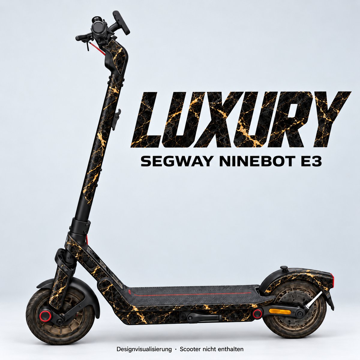 LUXURY – Designvisualisierung am Segway Ninebot E3. Scooter nicht enthalten.