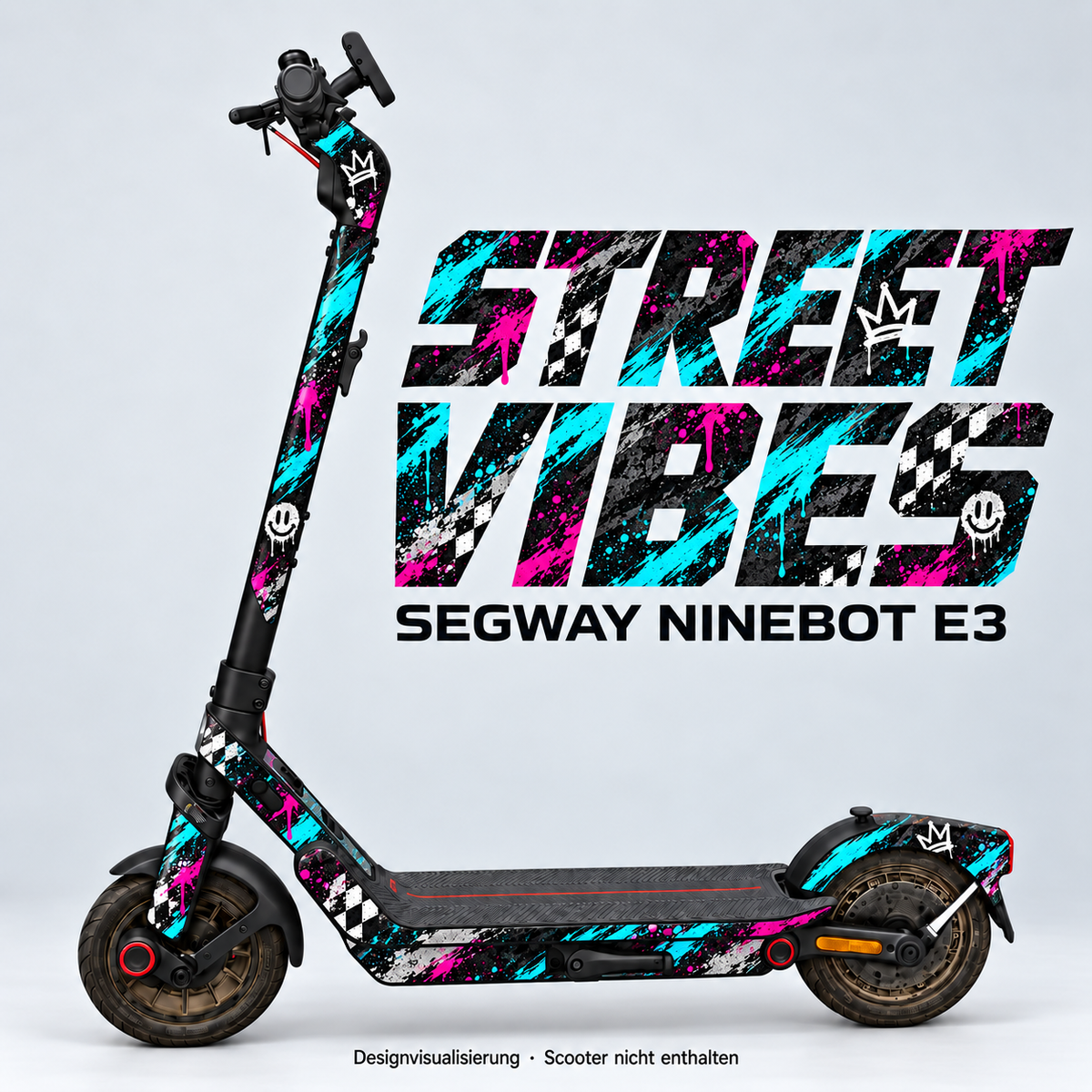 STREET VIBES – Designvisualisierung am Segway Ninebot E3. Scooter nicht enthalten.