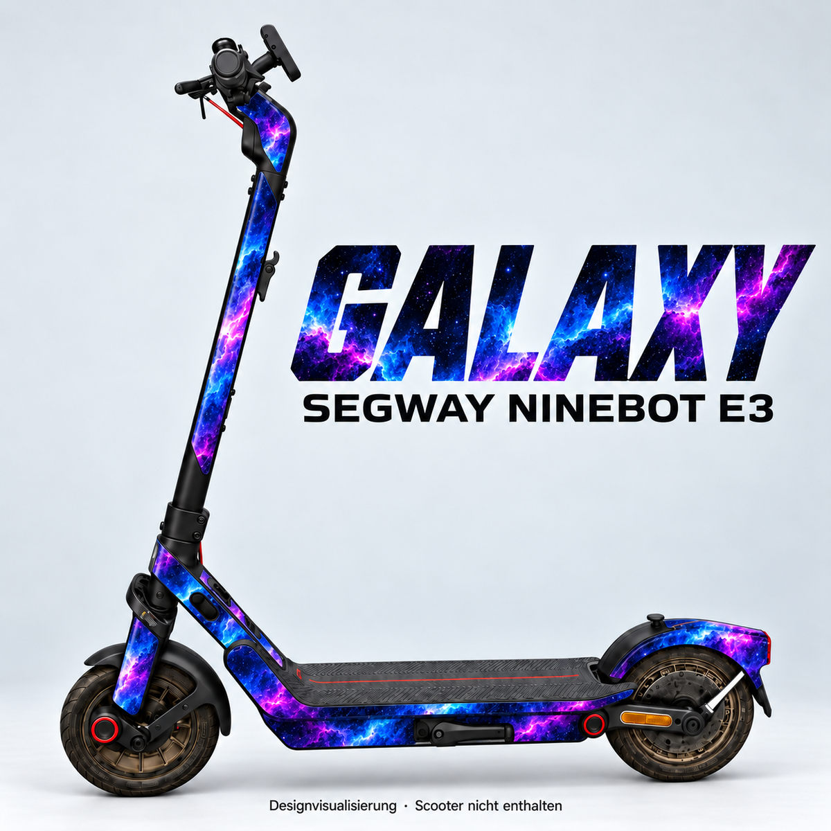 GALAXY – Designvisualisierung am Segway Ninebot E3. Scooter nicht enthalten.