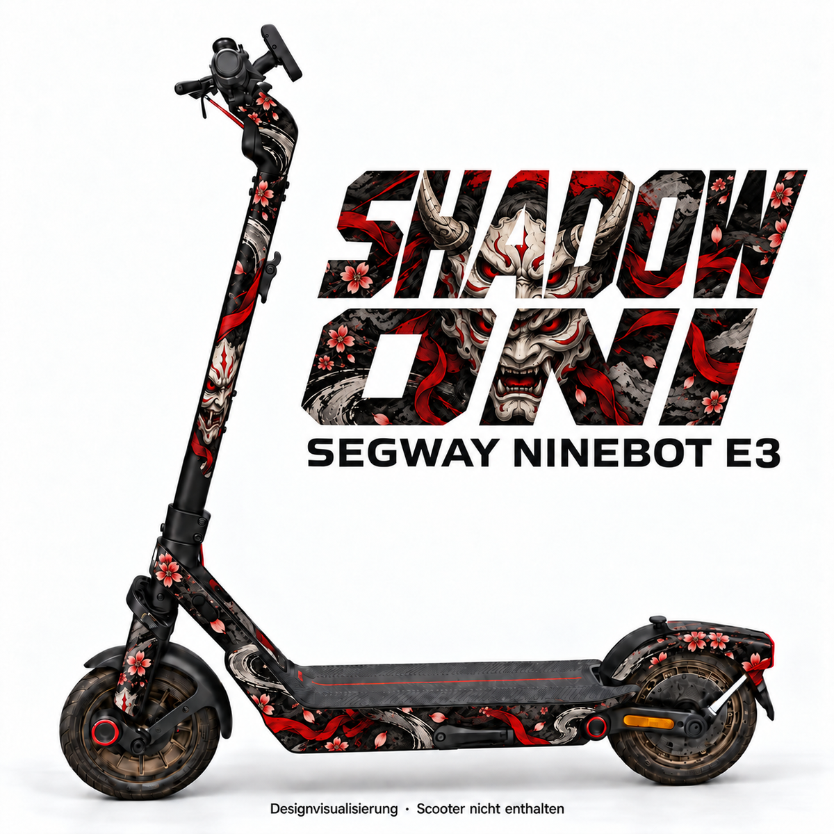 SHADOW ONI – Designvisualisierung am Segway Ninebot E3. Scooter nicht enthalten.