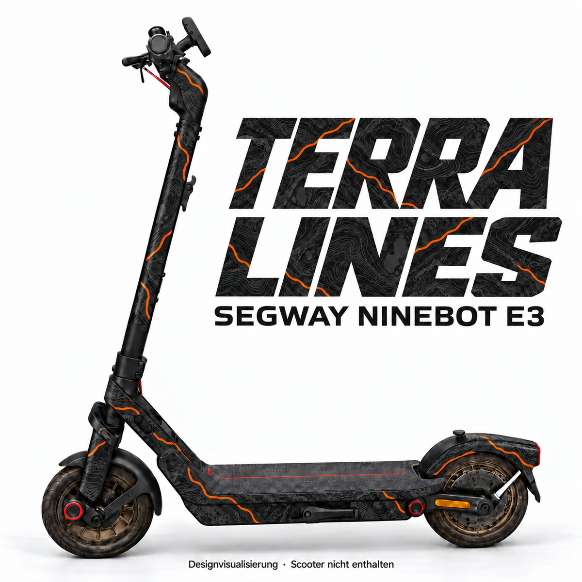 TERRA LINES – Designvisualisierung am Segway Ninebot E3. Scooter nicht enthalten.