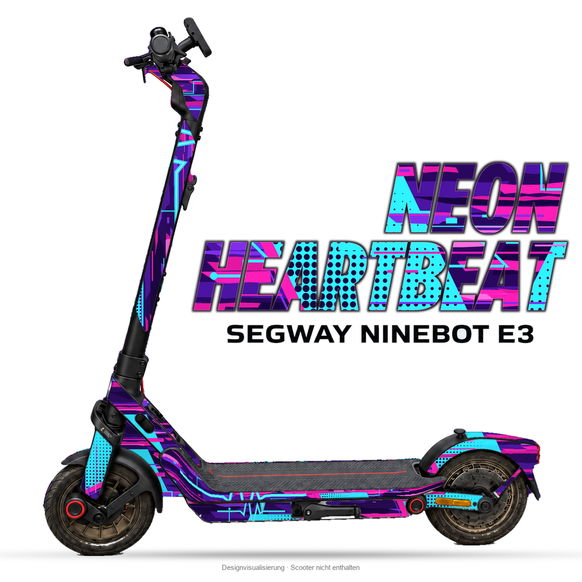 NEON HEARTBEAT – Designvisualisierung am Segway Ninebot E3. Scooter nicht enthalten.