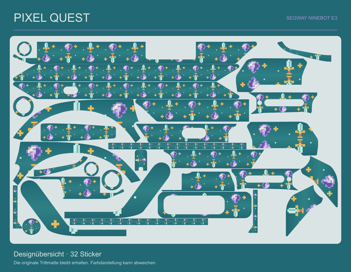 Pixel Quest – 32 originale E3 Skin-Teile, originale Trittmatte bleibt erhalten