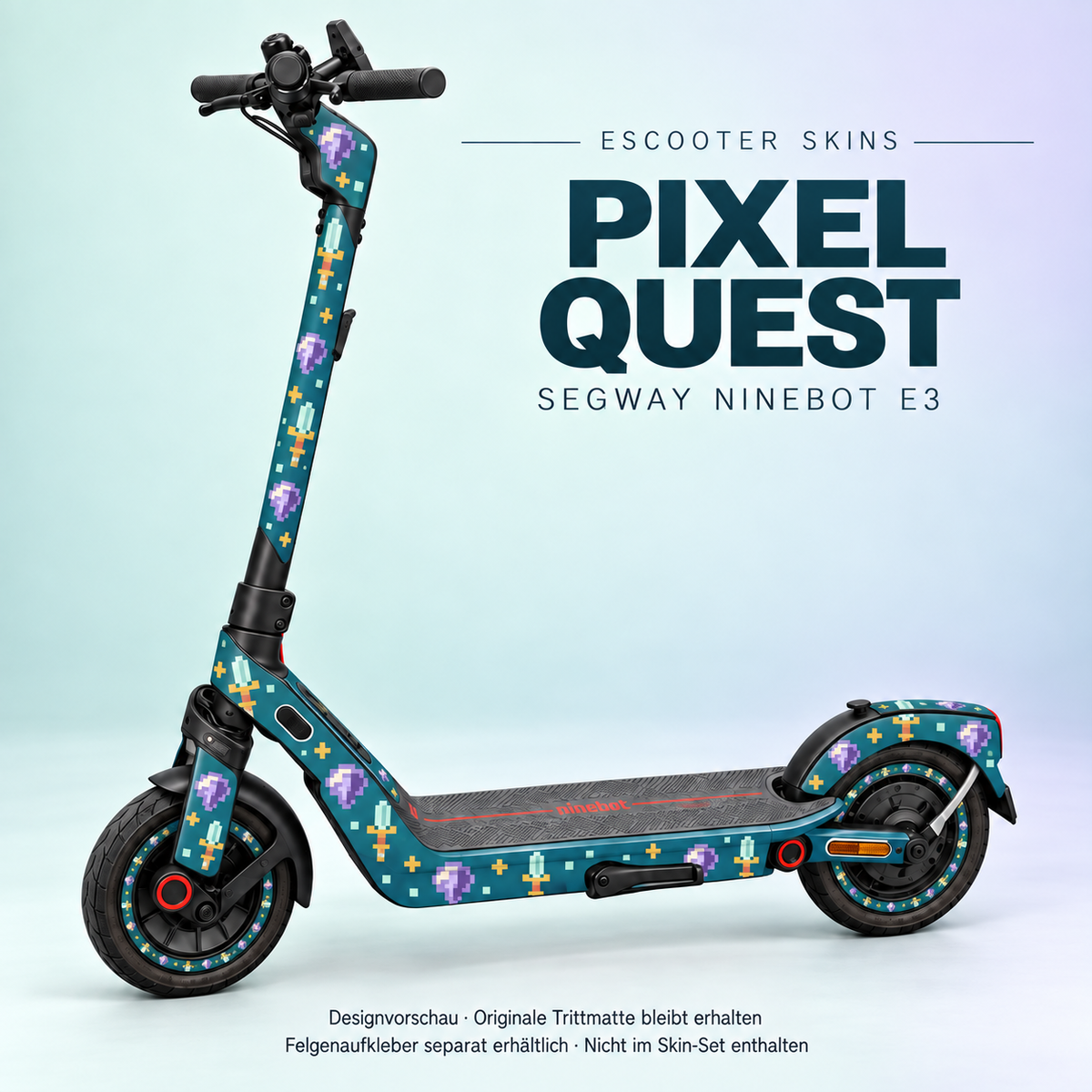 Segway Ninebot E3 Skin Pixel Quest – Felgenaufkleber separat erhältlich