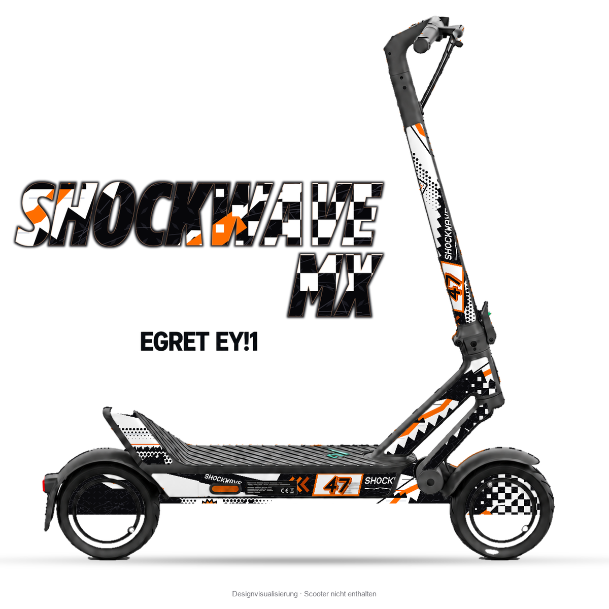SHOCKWAVE MX – Designvisualisierung am Egret Ey!1. Scooter nicht enthalten.