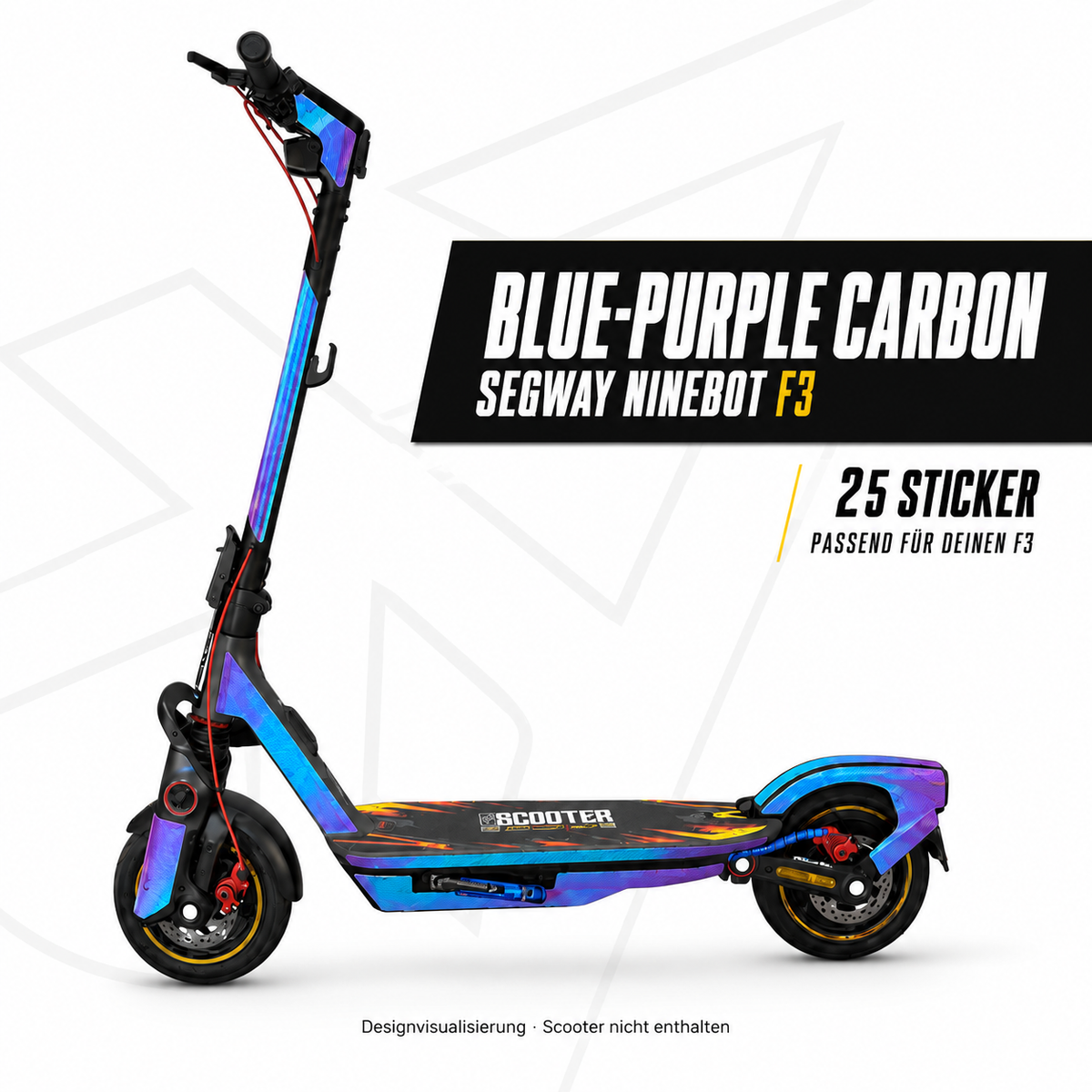 BLUE-PURPLE CARBON für Segway Ninebot F3 – 25 Sticker; Designvisualisierung, Scooter nicht enthalten
