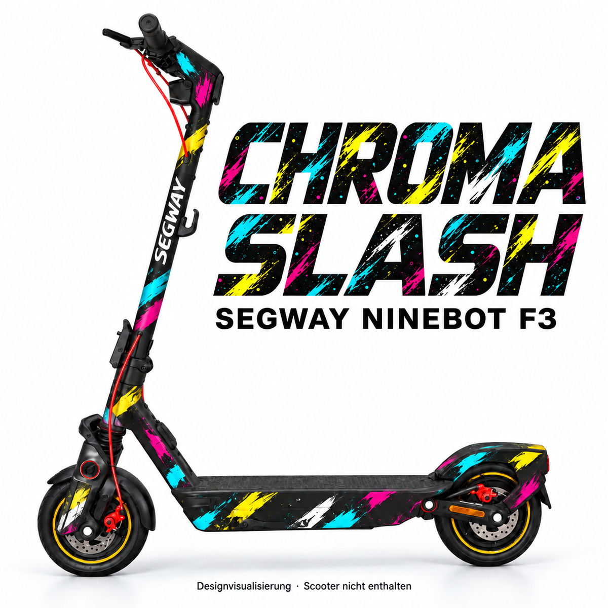 SEGWAY NINEBOT F3 SKIN | CHROMA SLASH – Designvisualisierung am passenden Scooter. Scooter nicht enthalten.