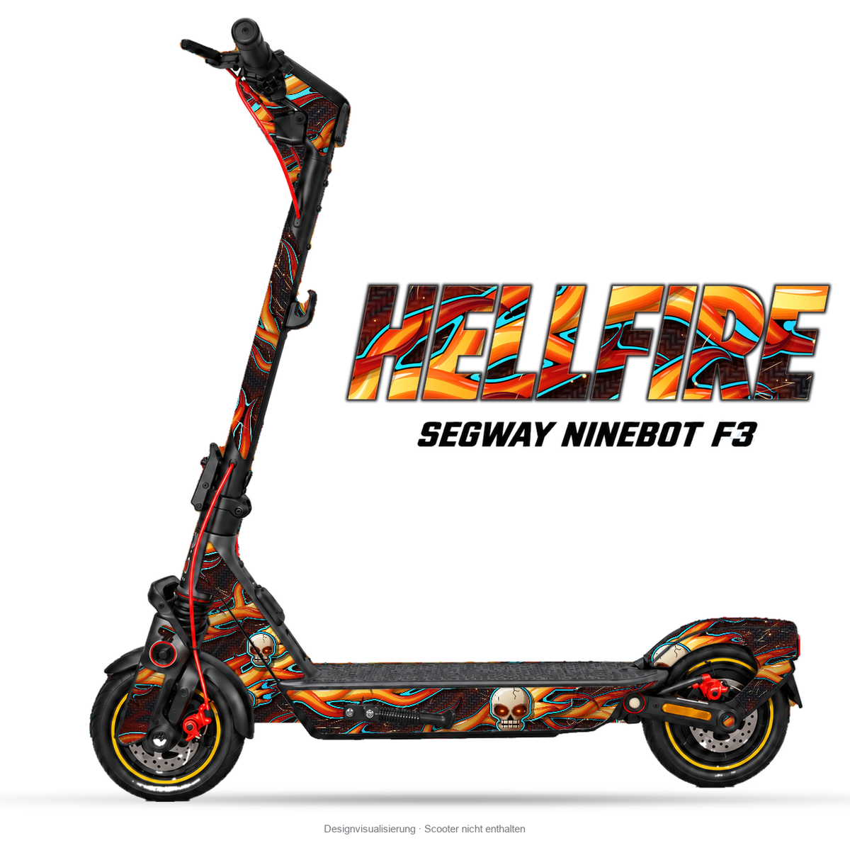 HELLFIRE – Designvisualisierung am Segway Ninebot F3. Scooter nicht enthalten.