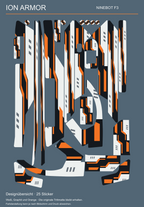 ION ARMOR für Segway Ninebot F3: vollständige Übersicht der 25 Sticker in Weiß, Graphit und Orange; originale Trittmatte bleibt erhalten.