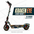 KRAKEN EYE Skin für Segway Ninebot F3 in Petrol, Creme und Koralle mit Krakenaugen und geschwungenen Armen. 25 Sticker; Scooter und Trittmatte nicht enthalten.